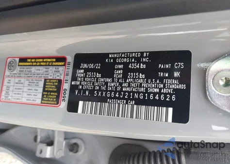 2022 Kia K5 Gt-Line z USA, uszkodzony, nr VIN 5XXG64J21NG164626